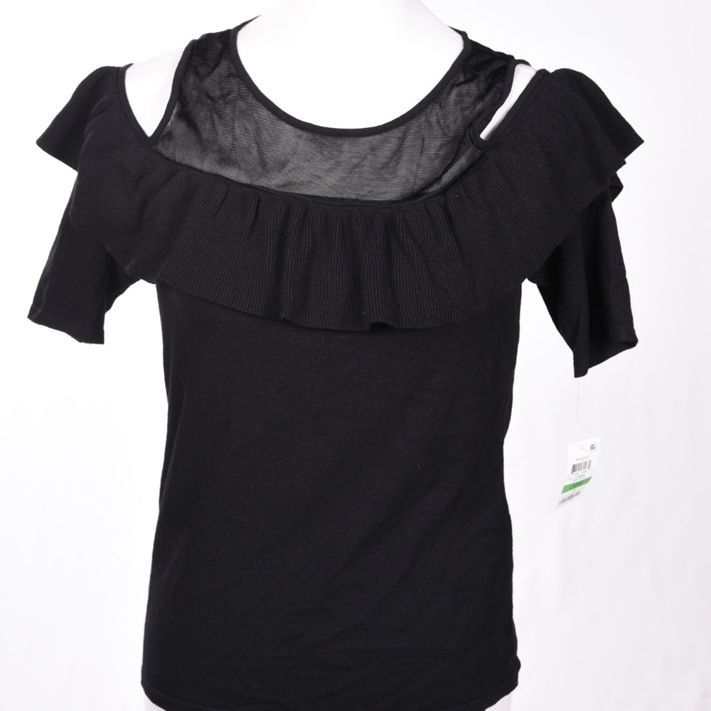 NEW INC Cold Shoulder Top Ruffled Neckline Large